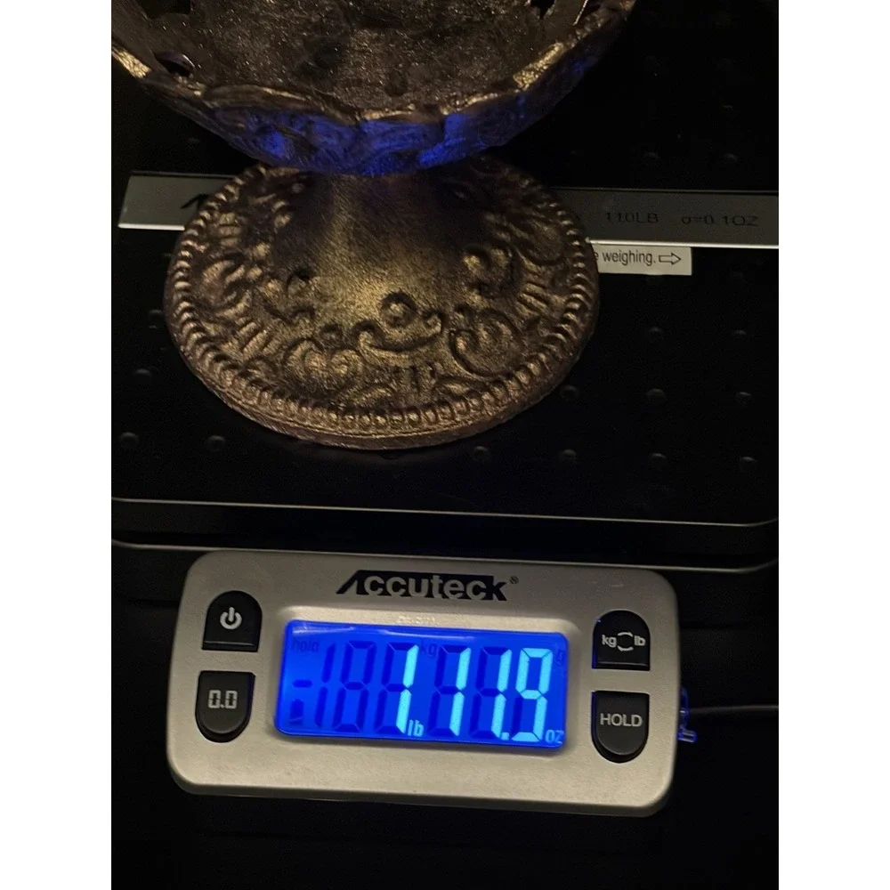 Metal Cast‎ Iron Candle Trinket holder/ Ornate Pedestal Dish Patina Finish